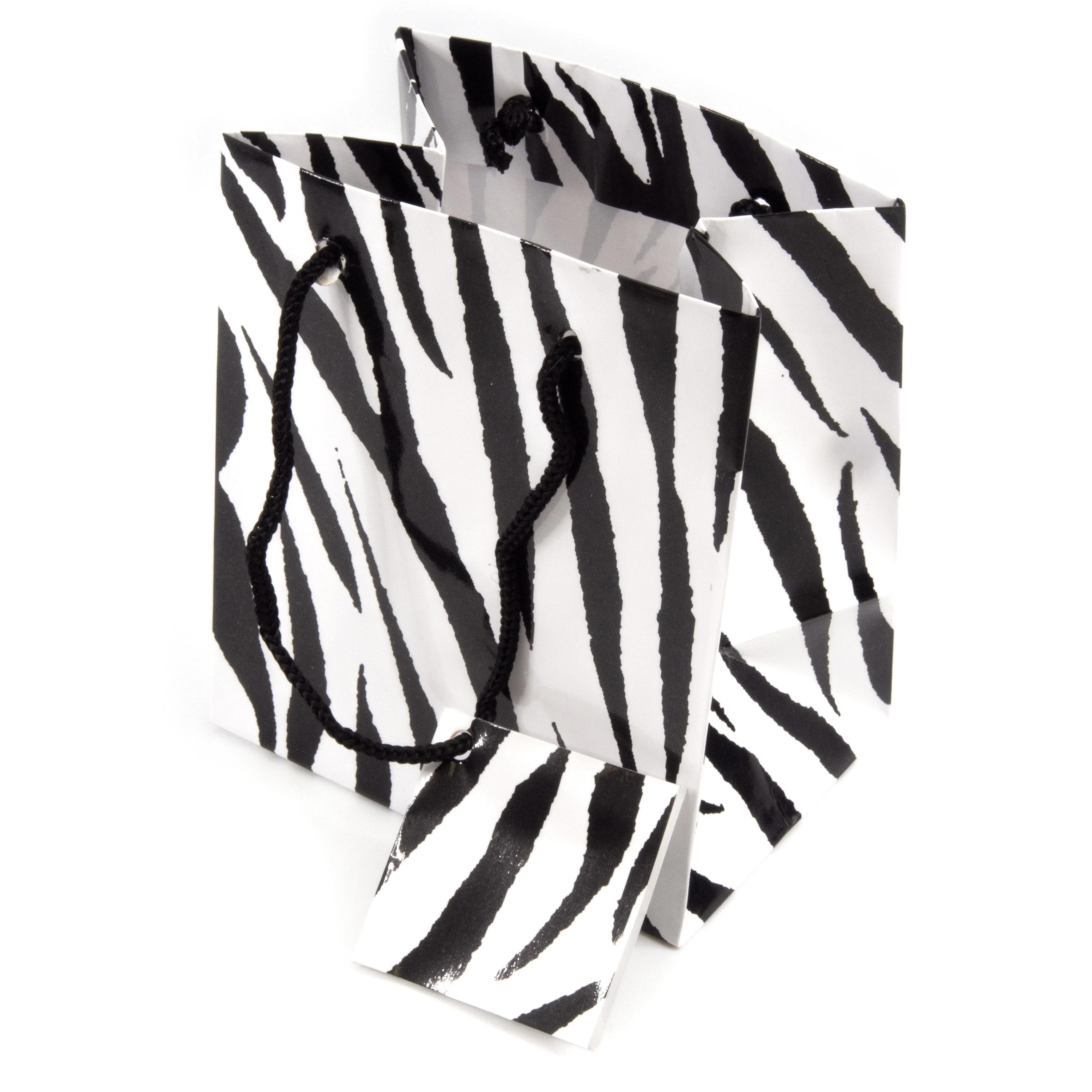 10 Pcs Glossy Zebra Stripe Print Gift Tote Bags for Gifts, Presents, Party Favors, Retail, Merchandise, Weddings, Birthdays, Events