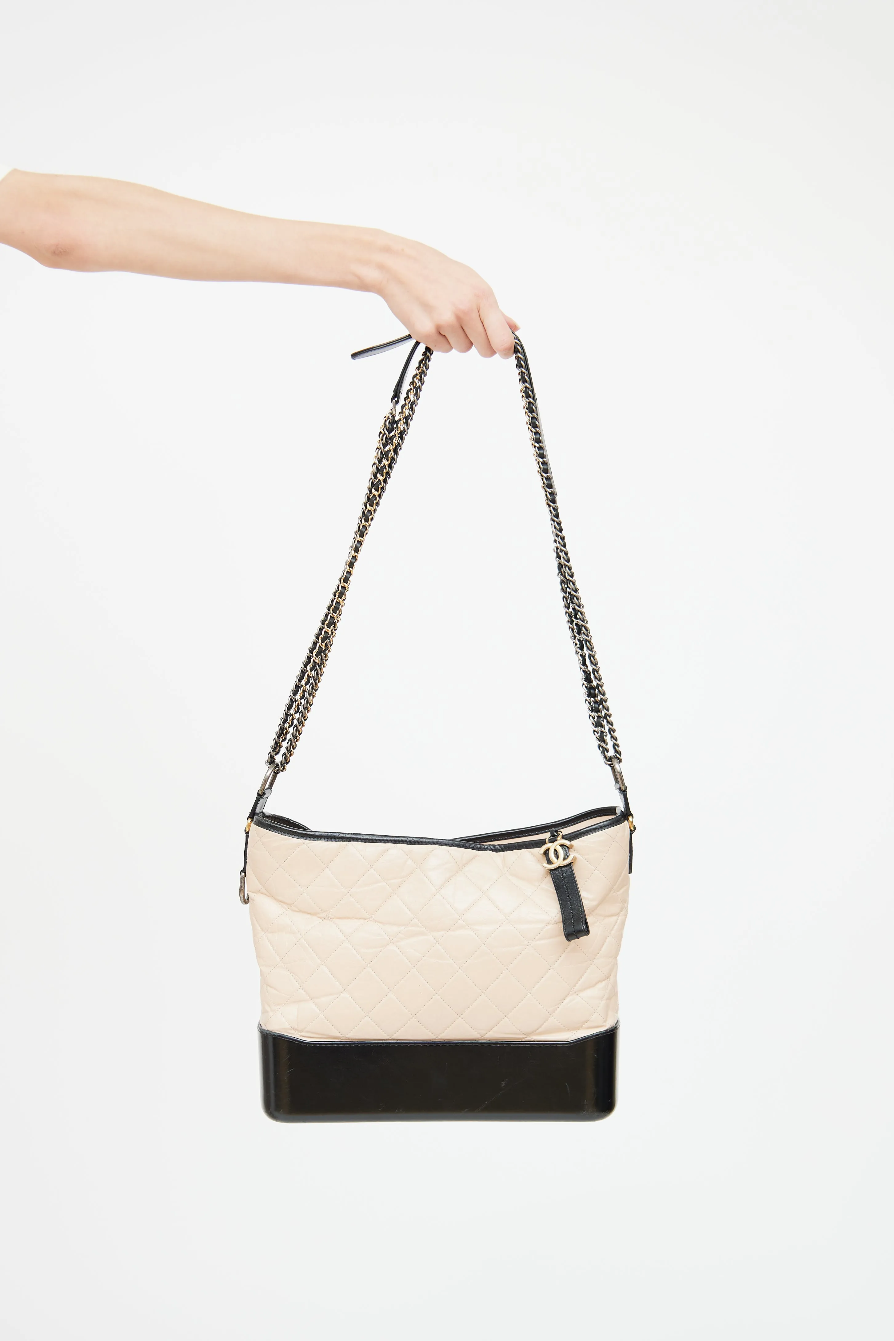 2017 Beige & Black Aged Leather Large Gabrielle Bag