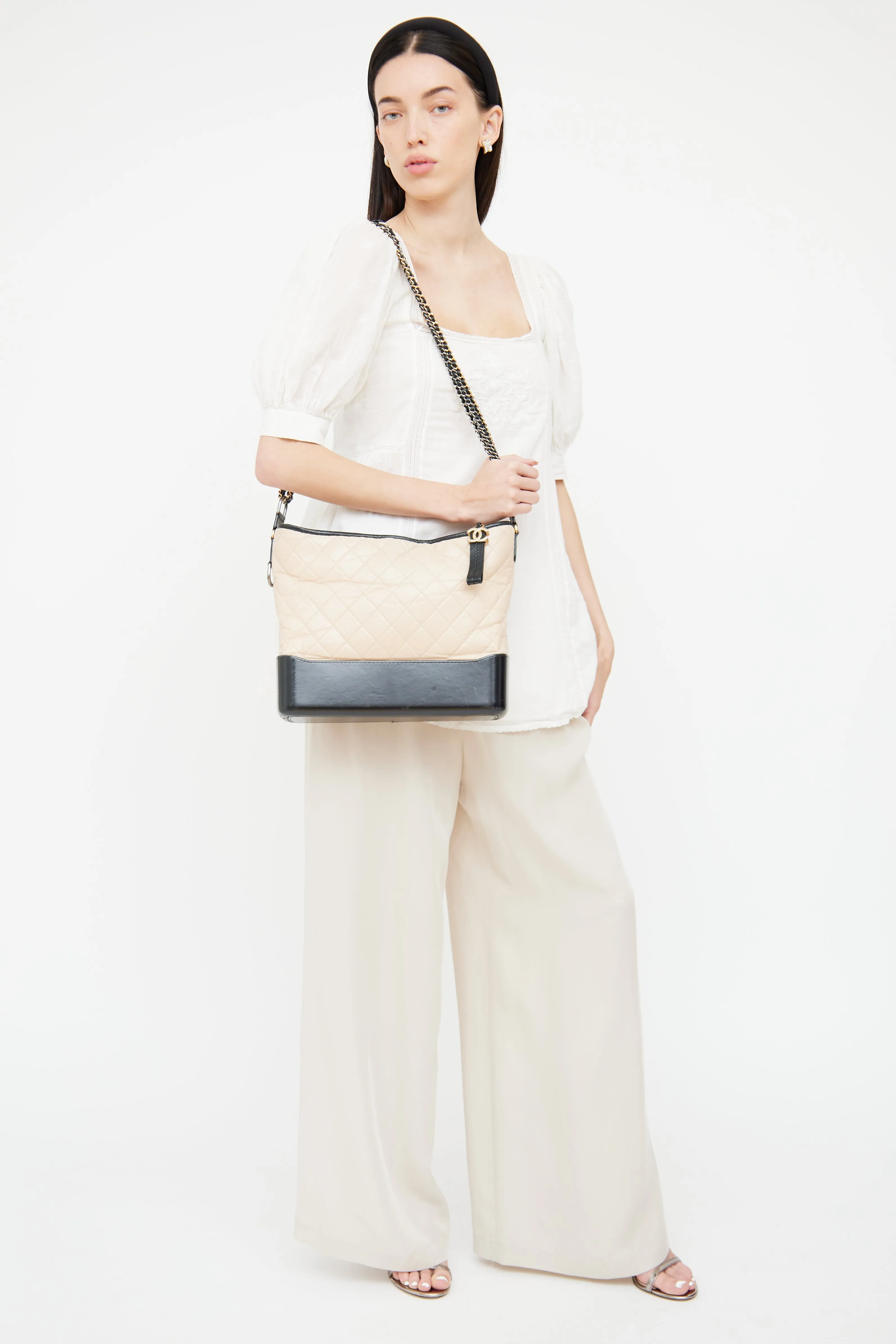 2017 Beige & Black Aged Leather Large Gabrielle Bag