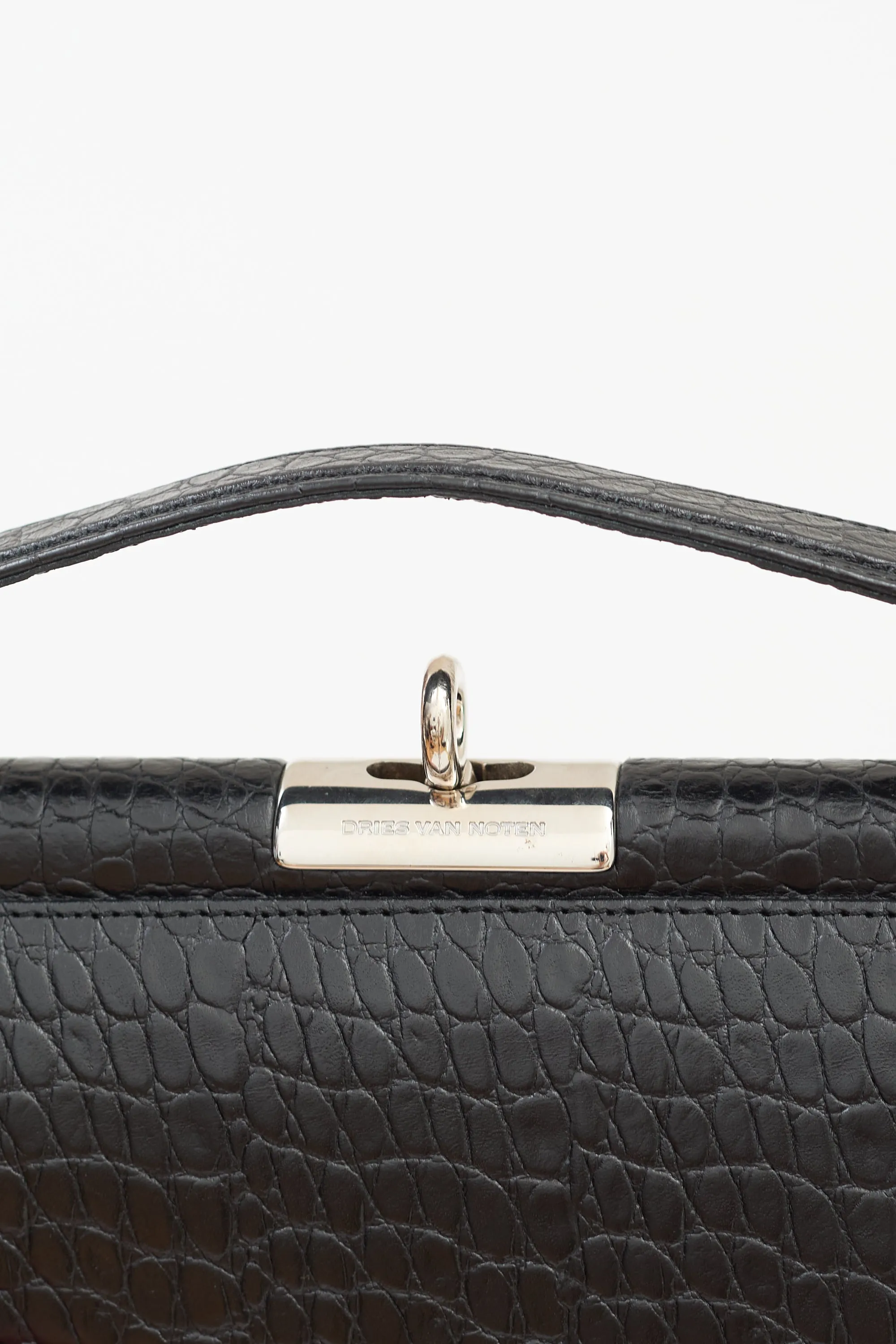Black Embossed Leather Top Handle Bag