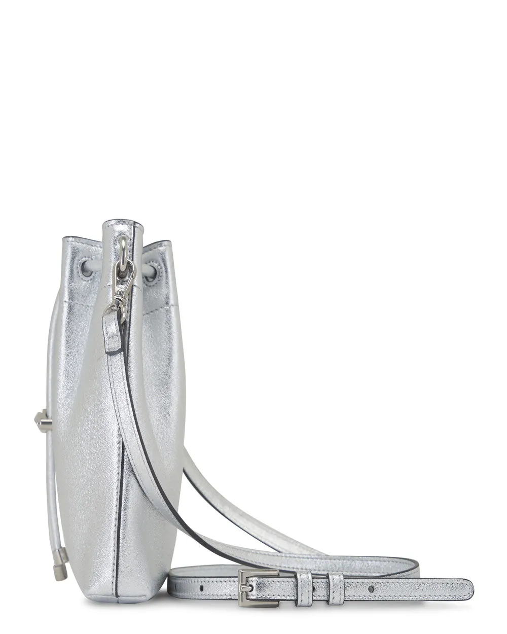 Bon Bon Mini Metallic Bucket Bag in Silver