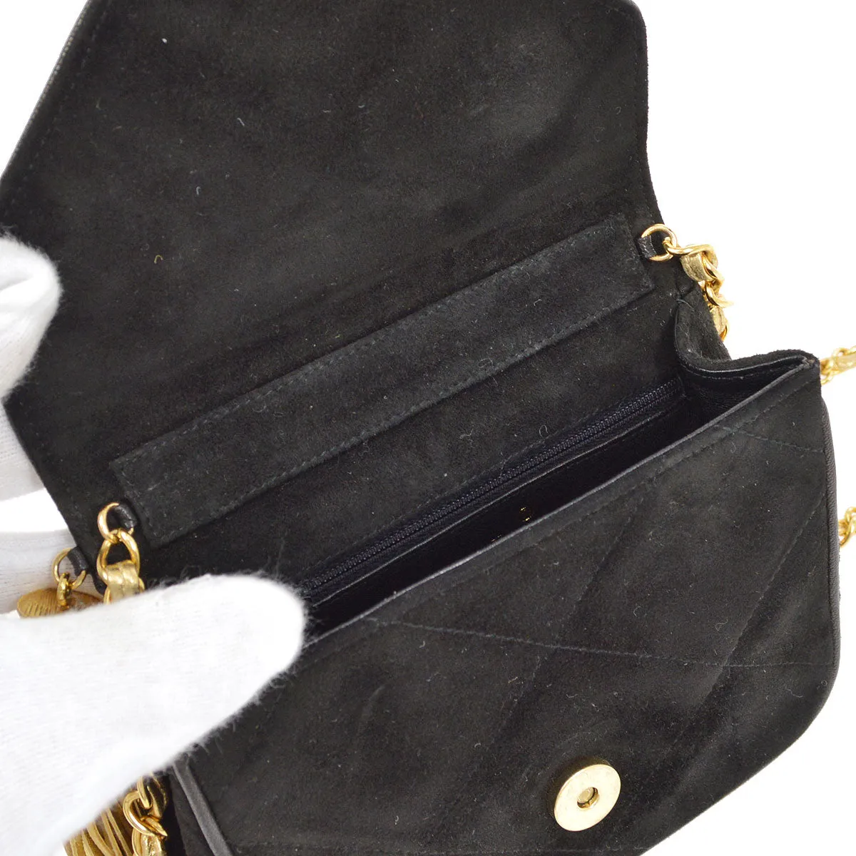 CHANEL 1989-1991 Diamond Shoulder Bag Mini Black Suede