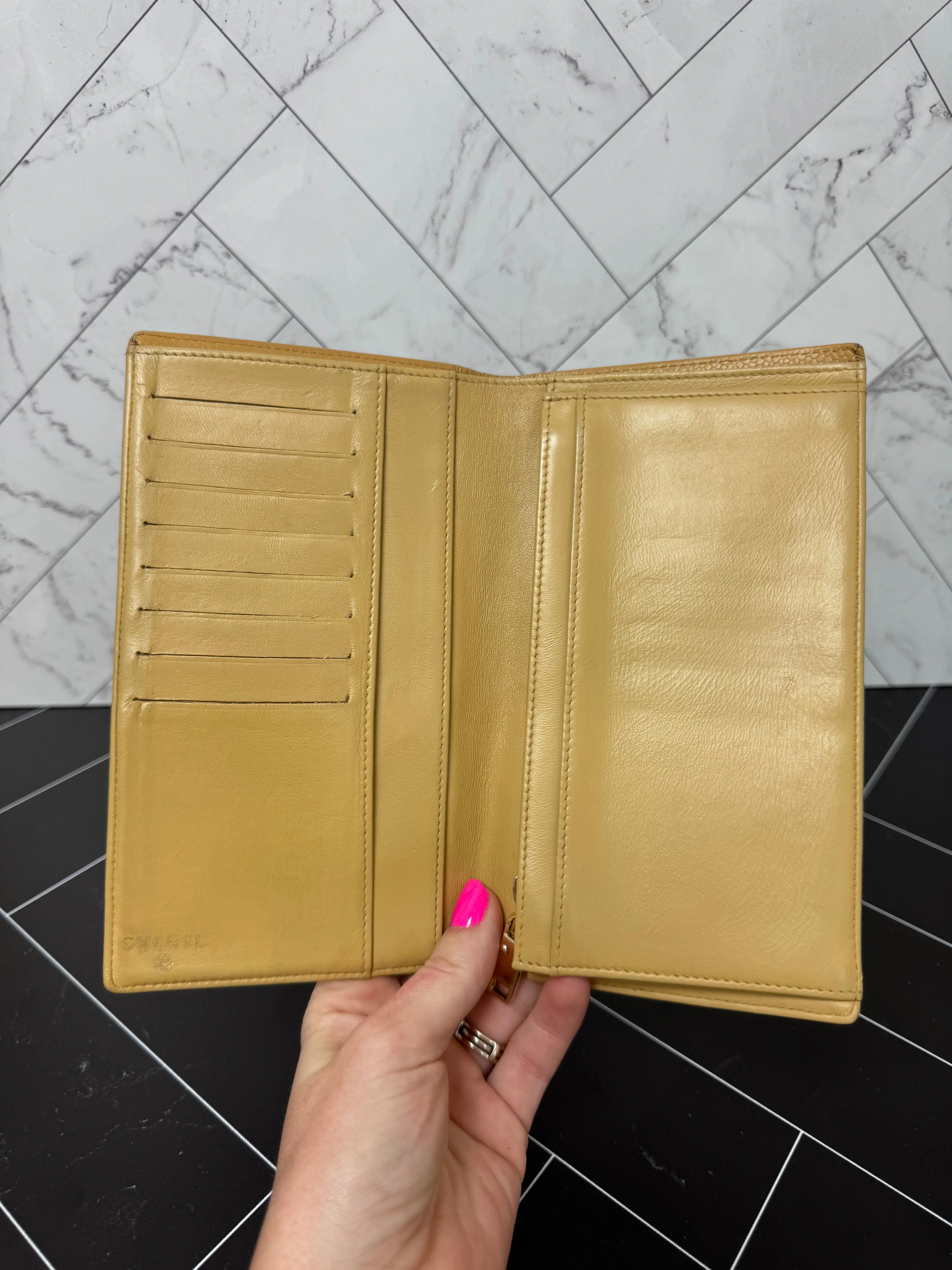 Chanel Beige Caviar Long Wallet