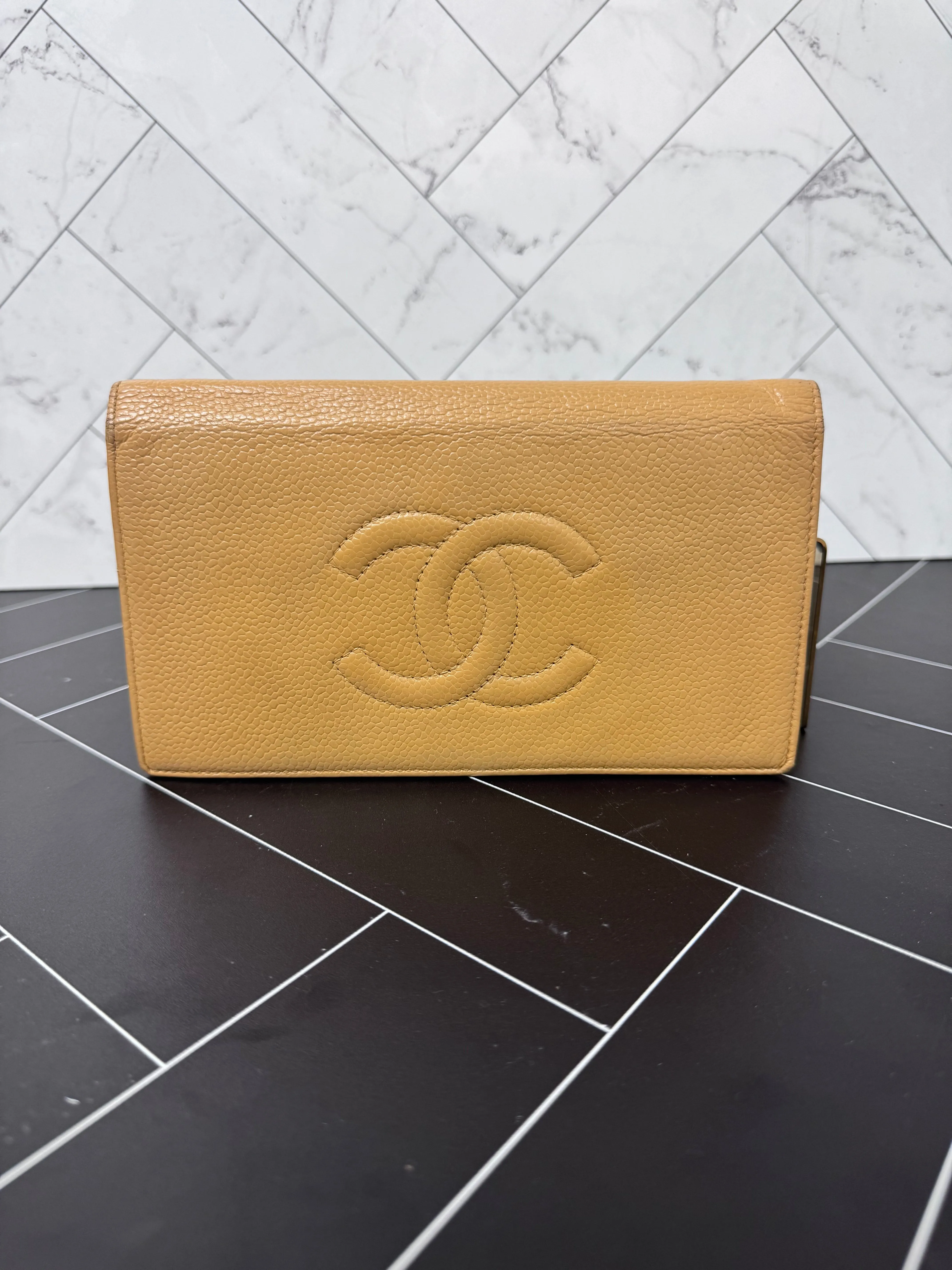 Chanel Beige Caviar Long Wallet