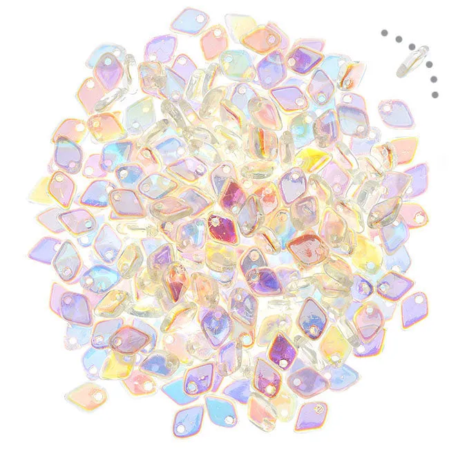 Czech Glass, Dragon Scale Beads 1.5x5mm, Crystal AB (9.5 Gram Tube)