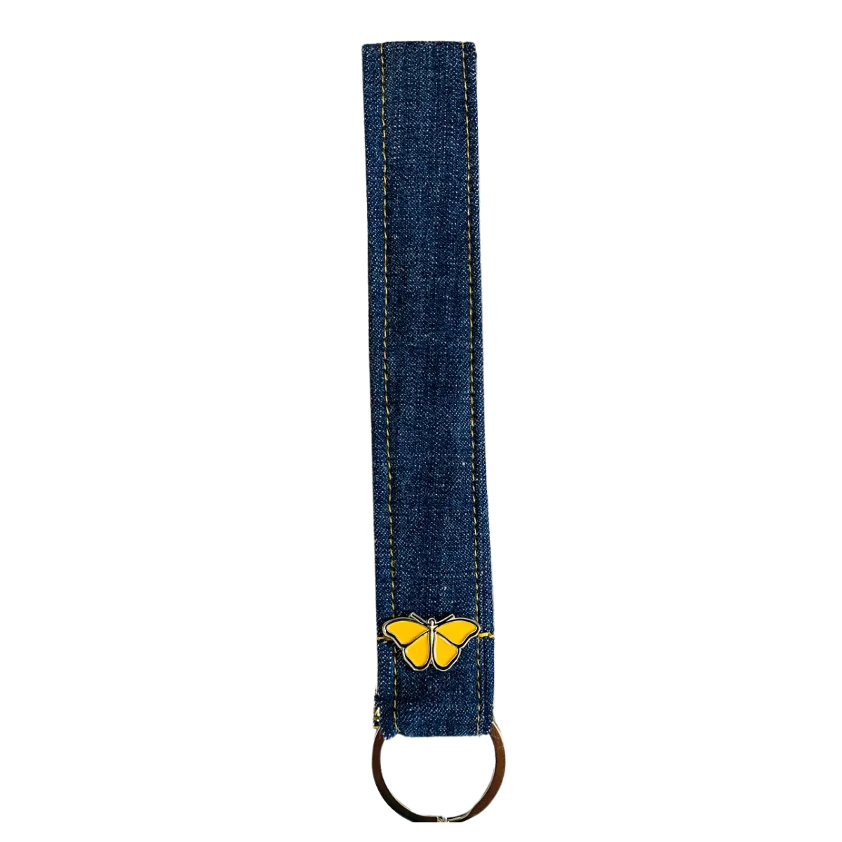 KEYCHAIN Denim w/Butterfly - Wristlet Keychain Made from Upcycled Denim *** Custom Butterfly Pin***