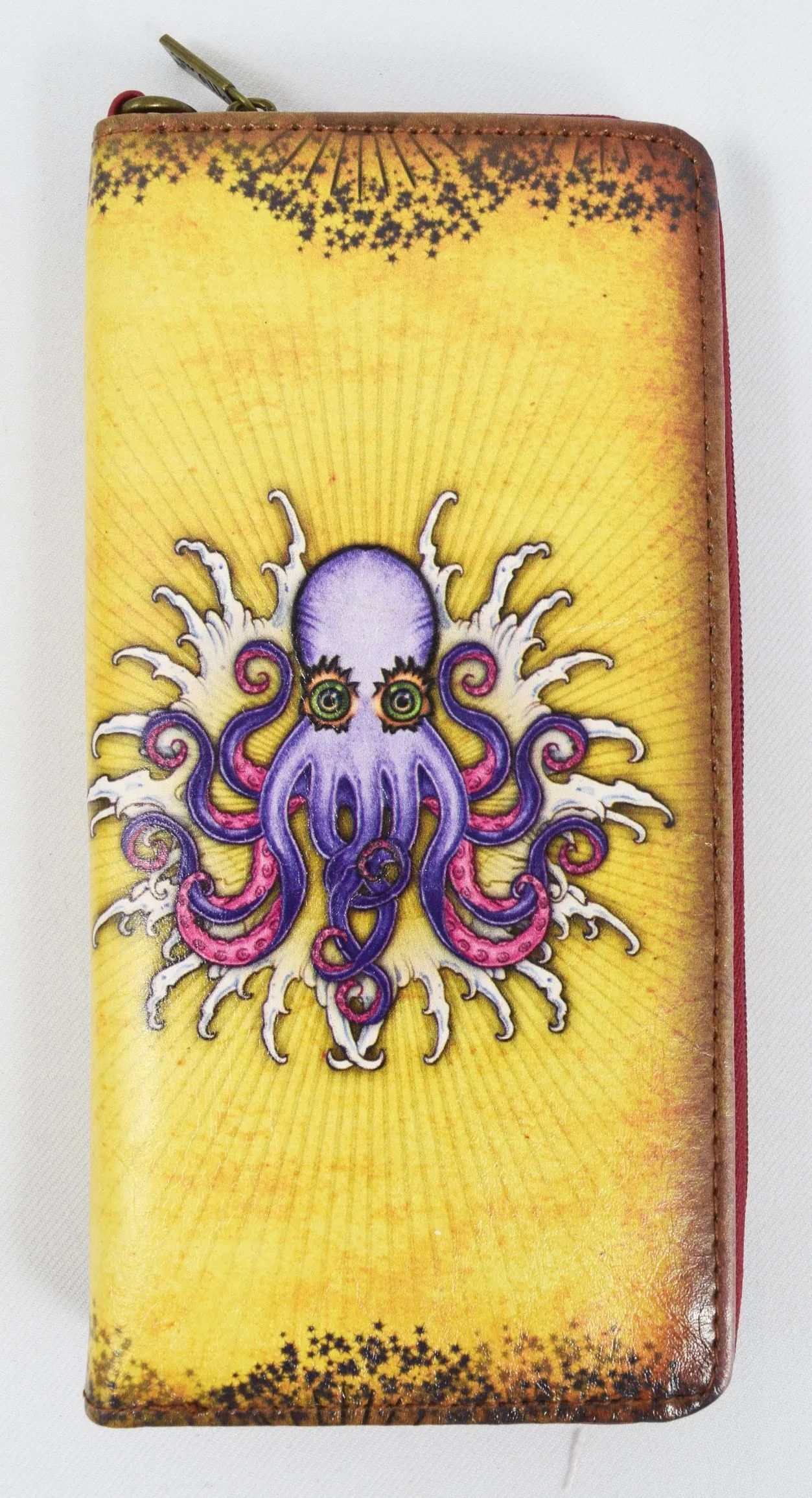 Lavishy Purple Octopus Tattoo Art Zip Around Wristlet Wallet w/Gift Box