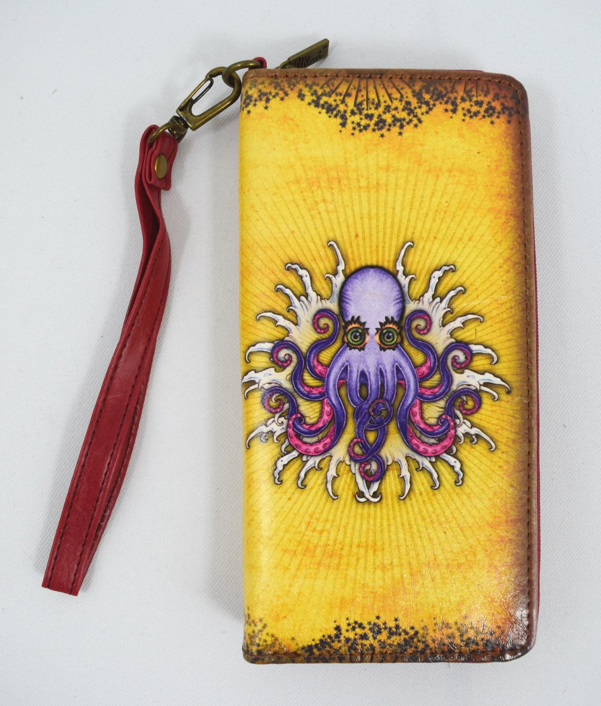 Lavishy Purple Octopus Tattoo Art Zip Around Wristlet Wallet w/Gift Box