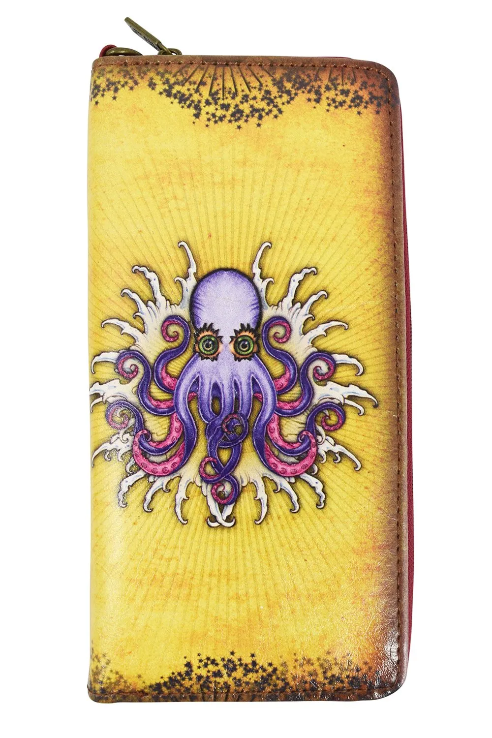 Lavishy Purple Octopus Tattoo Art Zip Around Wristlet Wallet w/Gift Box