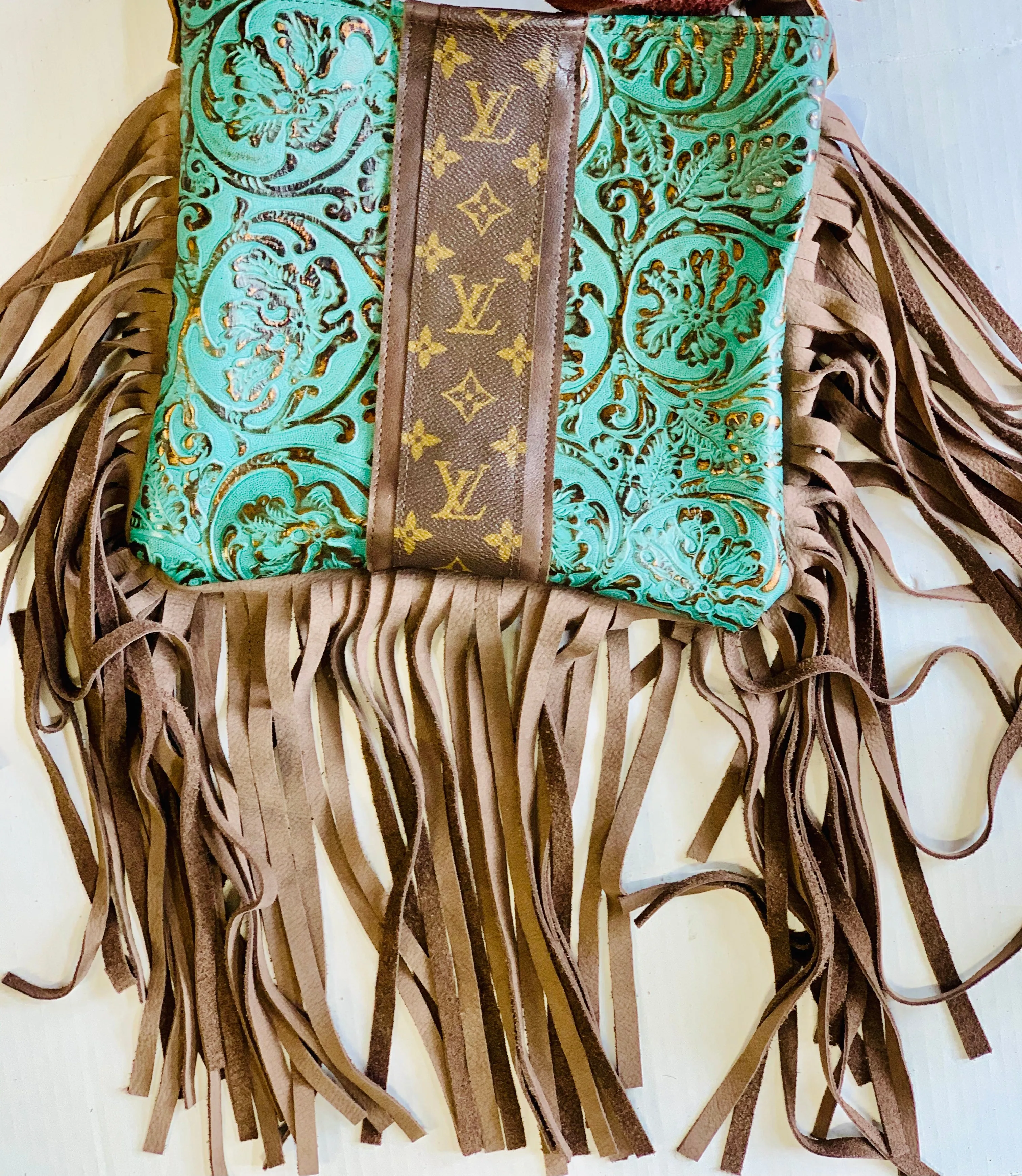 Medium Crossbody - Embossed Turquoise Shimmer, Shimmer Brown Strip