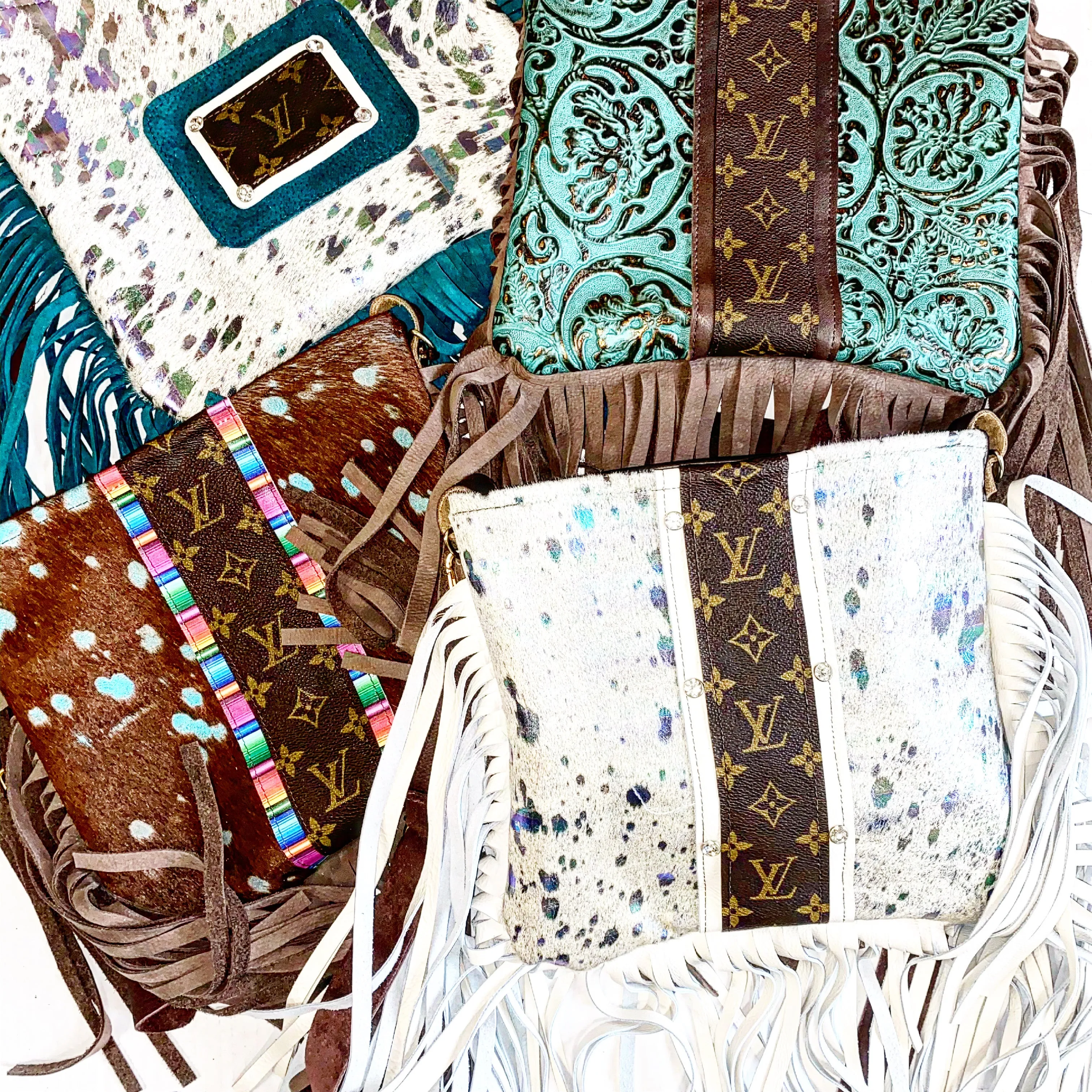 Medium Crossbody - Embossed Turquoise Shimmer, Shimmer Brown Strip