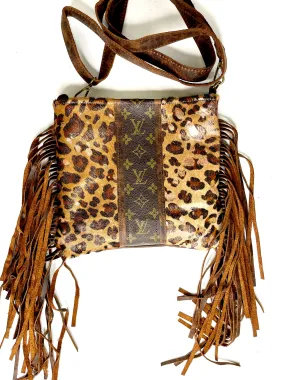 Medium Crossbody -  leopard Acid Rose Gold with brown strip