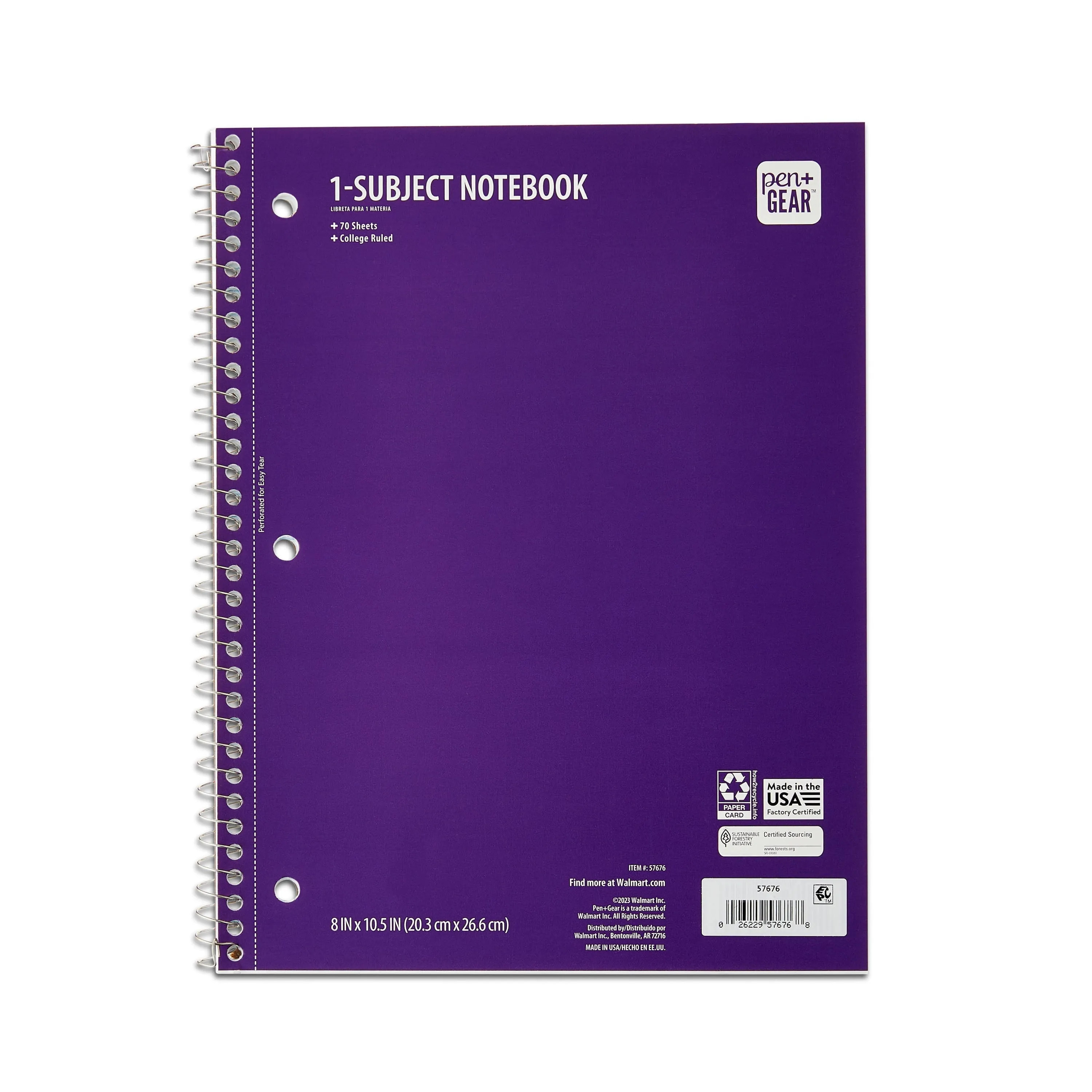 Pen   Gear College Ruled 1-Subject Notebook, 8" x 10.5", Red, 70 Sheets