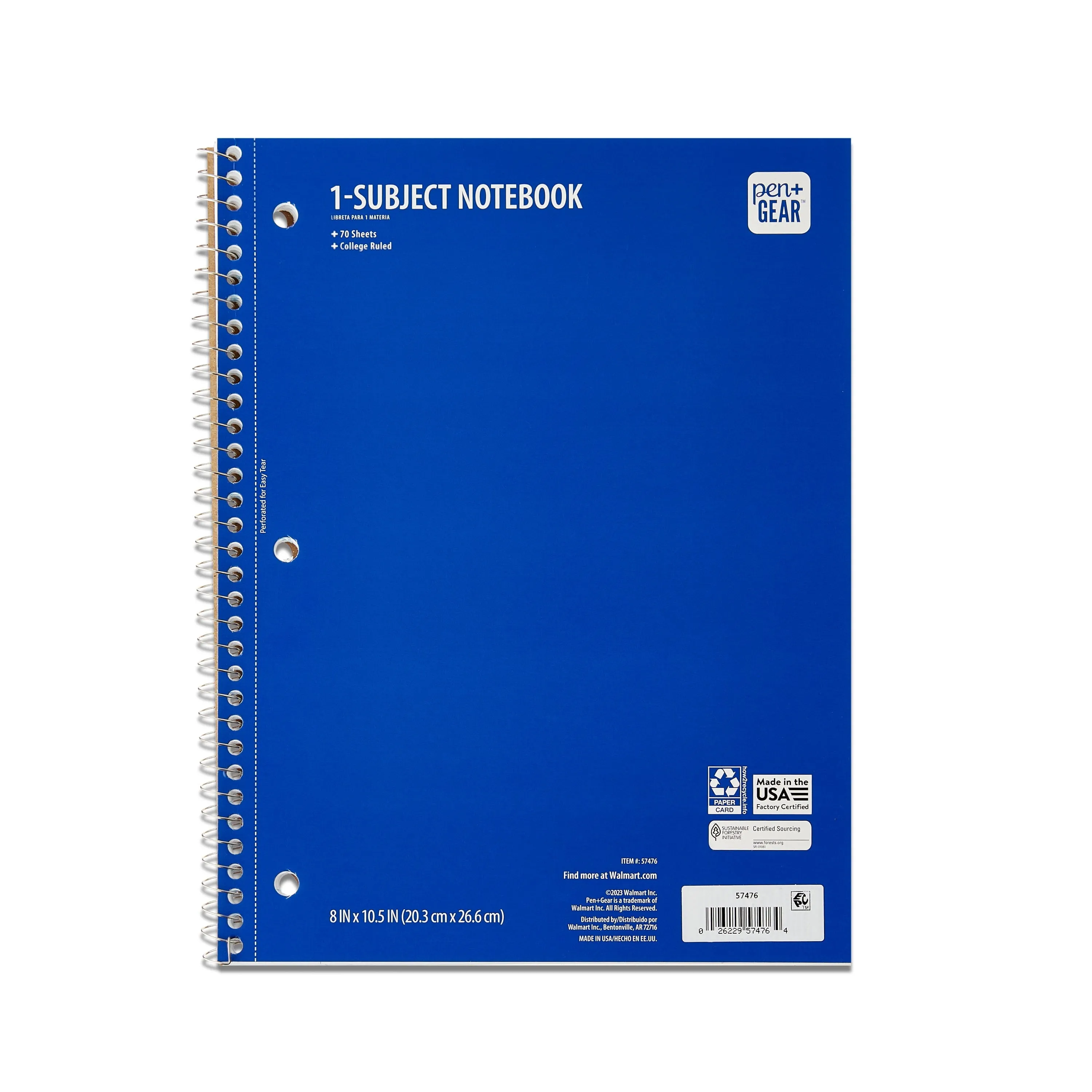 Pen   Gear College Ruled 1-Subject Notebook, 8" x 10.5", Red, 70 Sheets