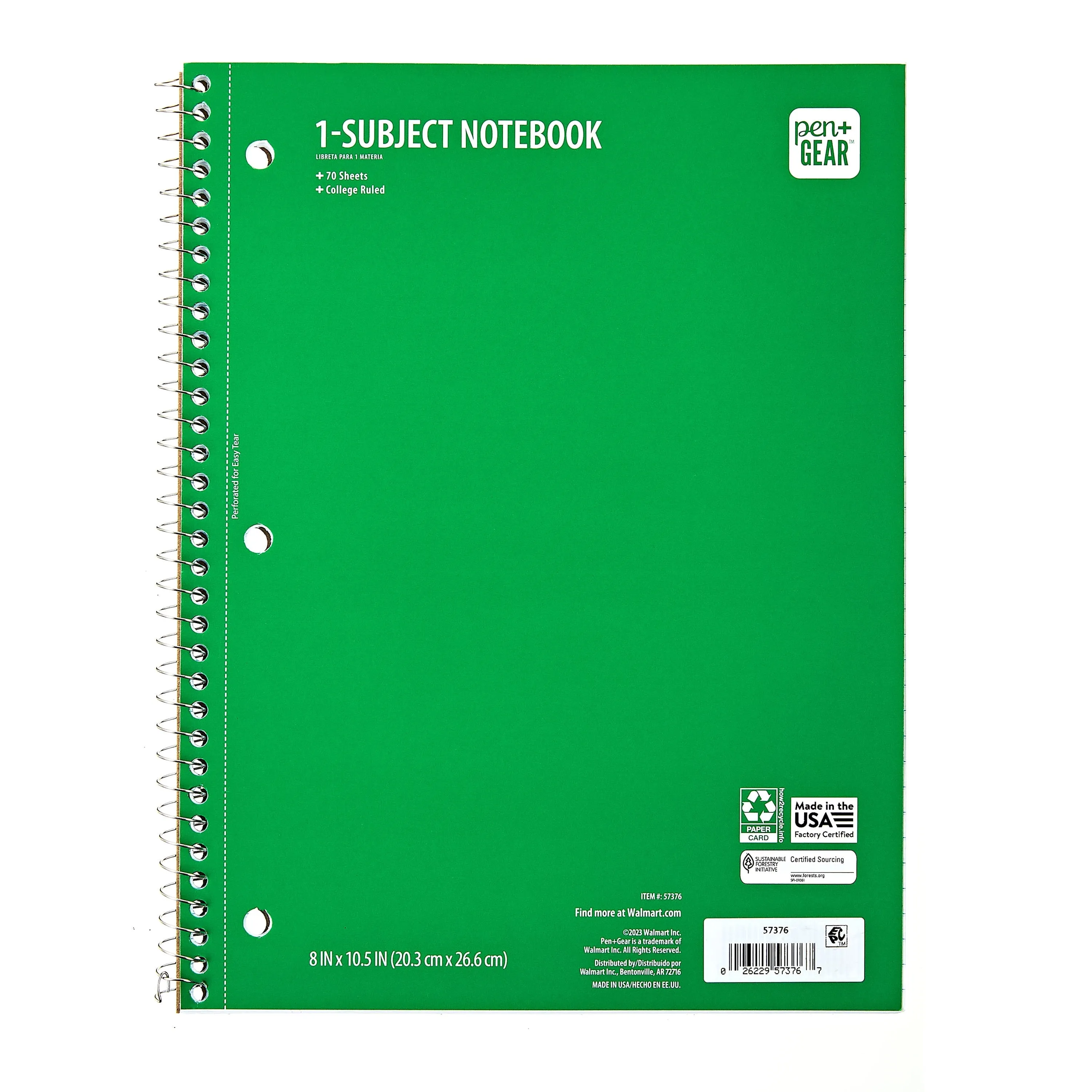 Pen   Gear College Ruled 1-Subject Notebook, 8" x 10.5", Red, 70 Sheets