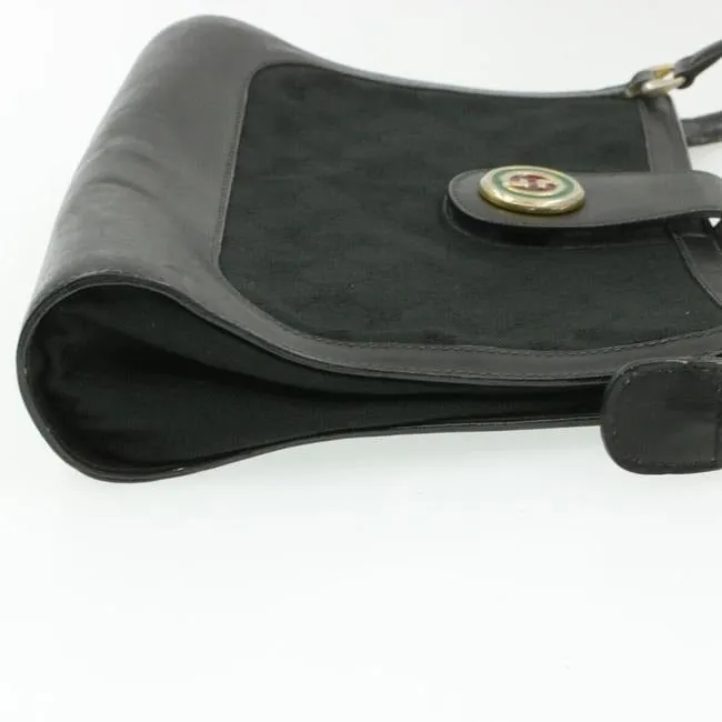 Rare, GUCCI, black Guccissima print satchel/tote bag w/ a 1973 style, round, red and green enamel GG logo snap!