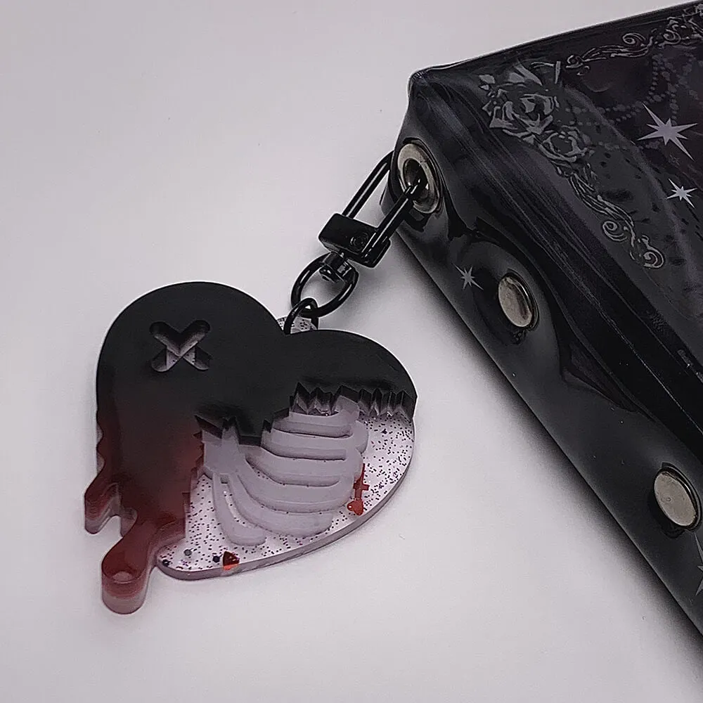 Rib Cage Heart Resin Charm Keychain