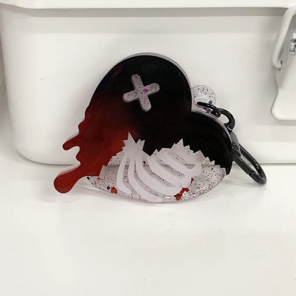Rib Cage Heart Resin Charm Keychain