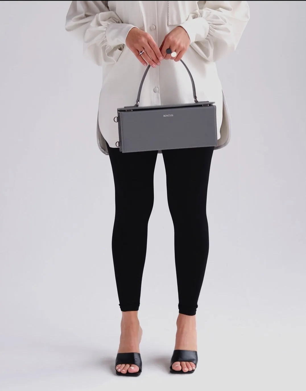 Structured rectangle shoulder bag in gray