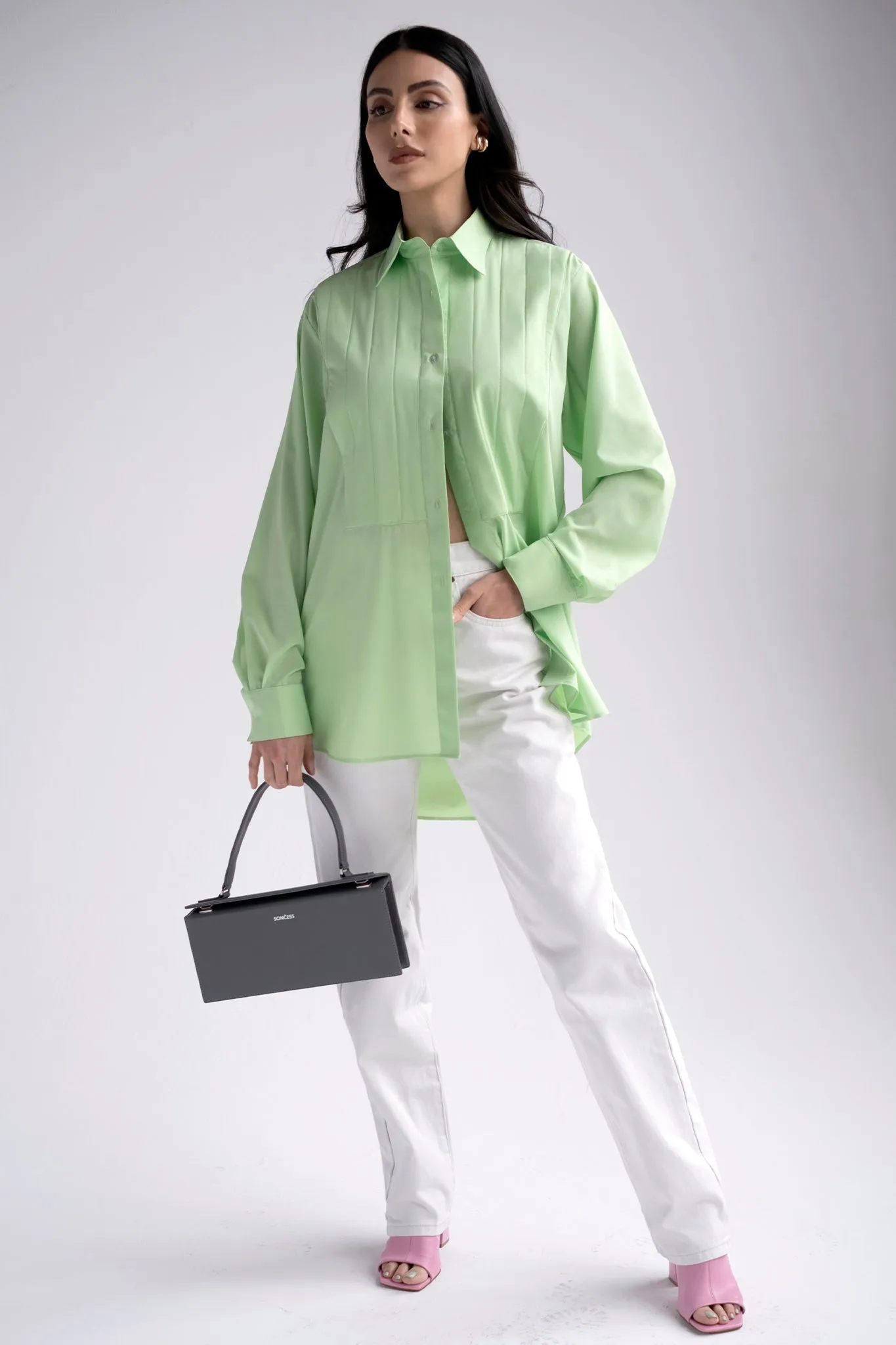 Structured rectangle shoulder bag in gray